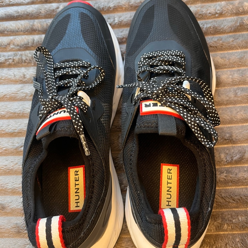 Hunter Black Sneakers with Red Trim and White Sole